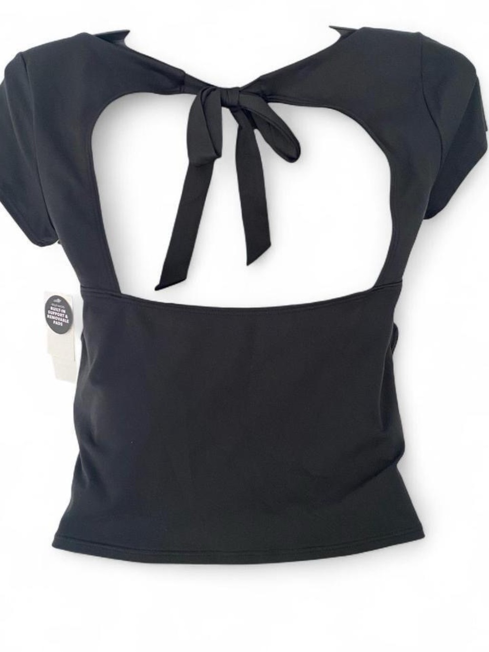 Gilly Hicks Black Open-Back Tie Short Sleeve Crop Top
